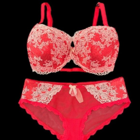 Victorias Secret set Dream Angels metallic lace Lined Demi bra & Hipkini panty - Picture 1 of 5